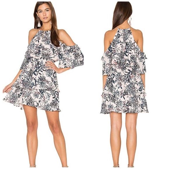 Parker Lianna Silk Cold Shoulder Dress Pink Botanical Floral S - Picture 1 of 8